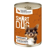 Smart Dog (влажный корм) консервы для взрослых собак и щенков кусочки индейки с перепелкой в нежном соусе 400 г