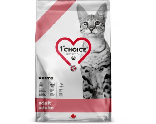 Корм 1st Choice  Derma беззерновой, для взрослых кошек кошек с гиперчувствительной кожей, с лососем 4,54 кг