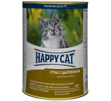 Happy cat кусочки в желе для кошек, с уткой и цыпленком