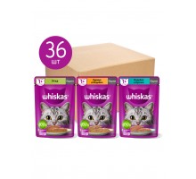 Whiskas набор паучей для кошек, три вкуса, паштет (36шт х 75г)