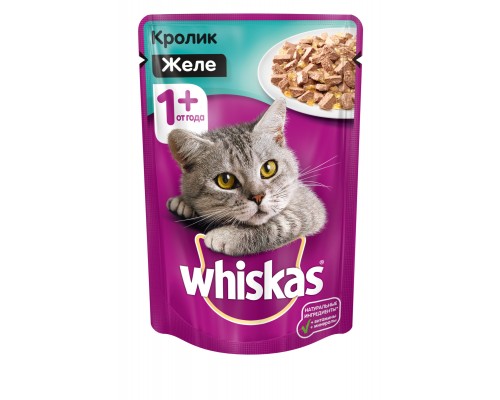 Whiskas влажный корм для кошек, желе с говядиной и кроликом