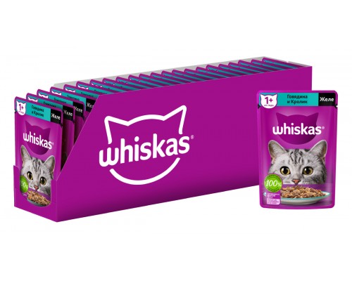 Whiskas влажный корм для кошек, желе с говядиной и кроликом