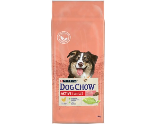 Корм Dog Chow для взрослых активных собак, с курицей 14 кг