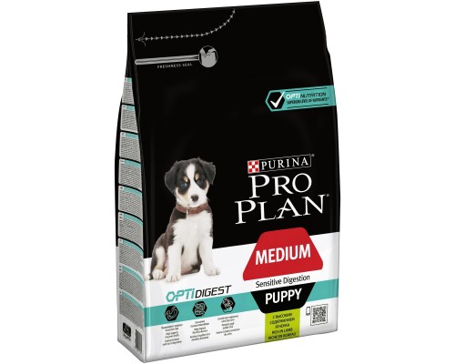 Корм Purina Pro Plan для щенков средних пород с чувствительным пищеварением, с высоким содержанием ягненка