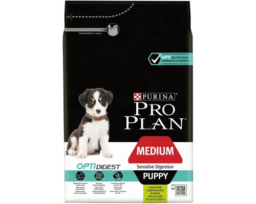 Корм Purina Pro Plan для щенков средних пород с чувствительным пищеварением, с высоким содержанием ягненка