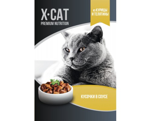 X-CAT влажный корм с телятиной и индейкой в соусе для кошек