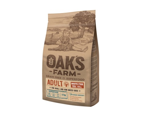 Корм OAKS FARM беззерновой, для взрослых собак мелких пород, с белой рыбой 6,5 кг