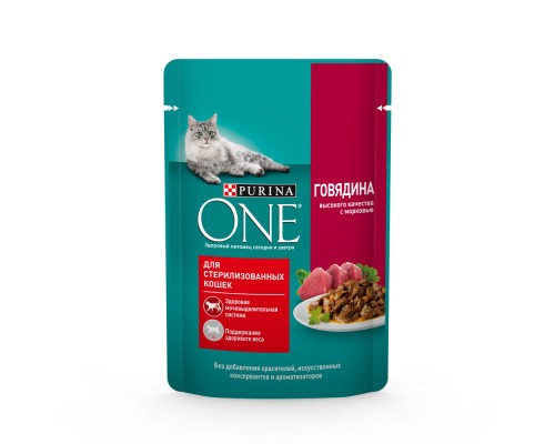 Purina One паучи для стерилизованных кошек с Говядиной и морковью