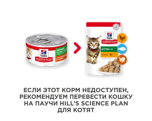 Hill's консервы для котят для здорового роста и развития, мусс с курицей и индейкой 82 г