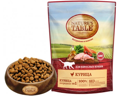 Корм Nature's Table сухой корм для взрослых кошек, с курицей 650 г