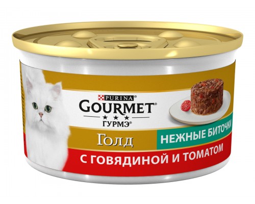 Gourmet влажный корм Gourmet Голд Нежные биточки для кошек, с говядиной и томатом