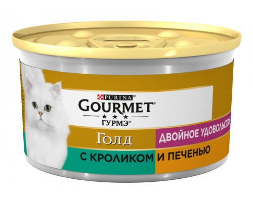 Gourmet влажный корм Gourmet Голд Двойное удовольствие для кошек, с кроликом и печенью