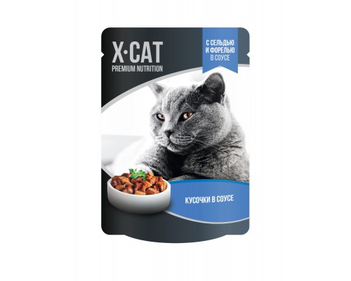 X-CAT влажный корм с сельдью и форелью в соусе для кошек