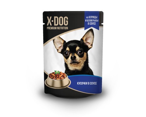 X-DOG влажный корм с курицей и белой рыбой в соусе для собак 85 г