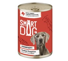 Smart Dog (влажный корм) консервы для взрослых собак и щенков кусочки говядины с морковью в нежном соусе 850 г