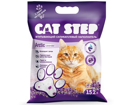 Cat step впитывающий  силикагелевый наполнитель, с ароматом лаванды 15,2 л