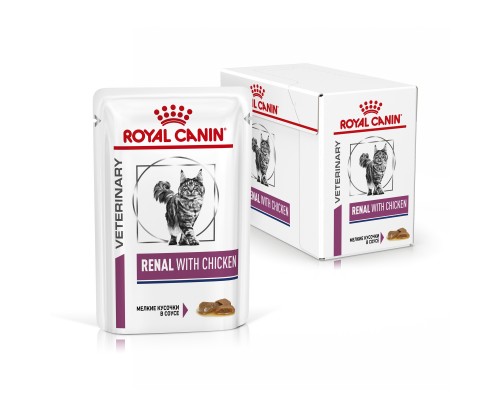 Royal Canin (вет. паучи) кусочки в соусе для кошек при лечении почек, с курицей