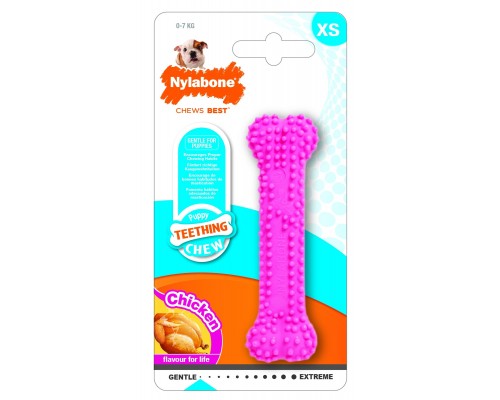 Nylabone косточка для зубов для щенков розовая, аромат курицы, XS 38 г