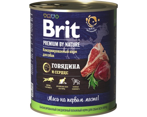 Brit  Premium by Nature консервы с говядиной и сердцем для собак 850 г