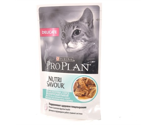 Purina Pro Plan (паучи) для взрослых кошек с чувствительным пищеварением или с особыми предпочтениями в еде, с океанической рыбой в соусе