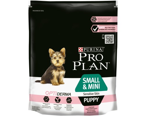 Корм Purina Pro Plan для щенков мелких и карликовых пород с чувствительной кожей, с высоким содержанием лосося 700 г