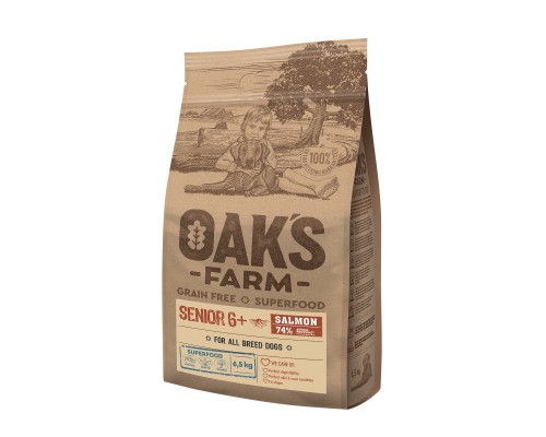 Корм OAKS FARM беззерновой, для собак всех пород старше 6 лет, с лососем 2 кг