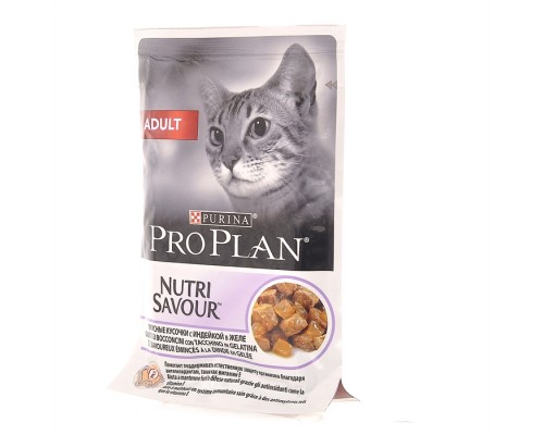 Purina Pro Plan (паучи) влажный корм Adult Nutri Savour для взрослых кошек, кусочки с индейкой в желе,