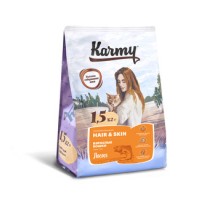 Корм Karmy сухой корм для кошек, поддерживающий здоровье кожи и шерсти с лососем