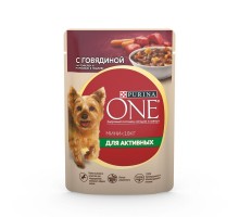 Purina One для активных взрослых собак мелких и карликовых пород, с говядиной, картофелем и морковью в подливе 85 г