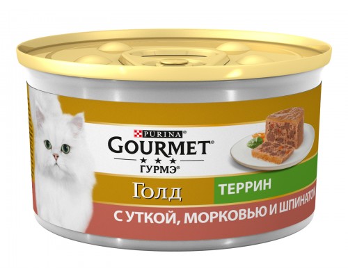 Gourmet кусочки в паштете для кошек с уткой, морковью и шпинатом по-французски