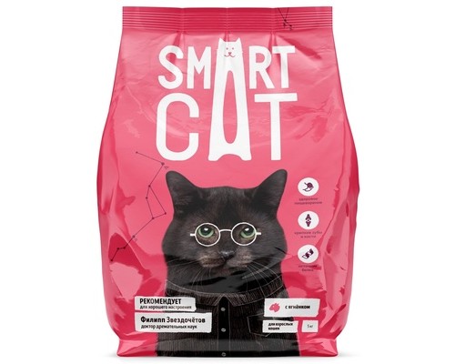 Корм Smart Cat для взрослых кошек, с ягнёнком 5 кг