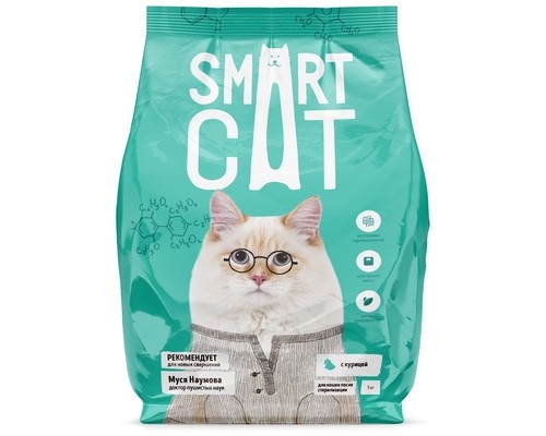 Корм Smart Cat для стерилизованных кошек, с курицей 1,4 кг