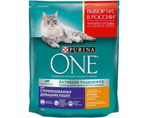 Корм Purina One для стерилизованных кошек и кастрированных котов, живущих в домашних условиях, с высоким содержанием курицы и цельными злаками 1,5 кг