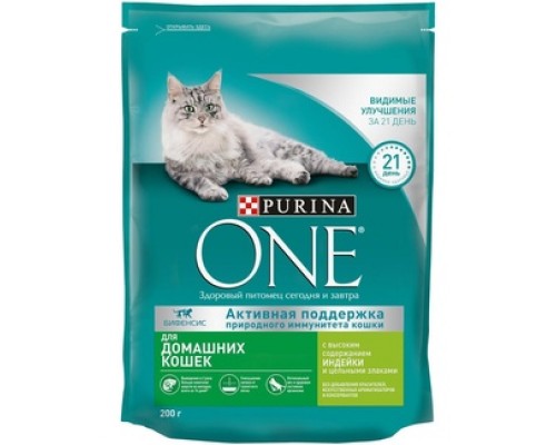 Корм Purina One сухой корм для взрослых кошек, живущих в домашних условиях, с высоким содержанием индейки и цельными злаками 1,5 кг