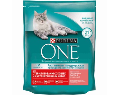 Корм Purina One сухой корм  для стерилизованных кошек и кастрированных котов, с высоким содержанием лосося и пшеницей 1,5 кг