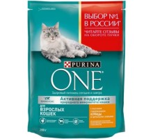 Корм Purina One сухой корм для взрослых кошек, с высоким содержанием курицы и цельными злаками 200 г