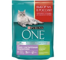 Корм Purina One для взрослых кошек с чувствительным пищеварением и разборчивым вкусом в еде, с высоким содержанием индейки и рисом 200 г