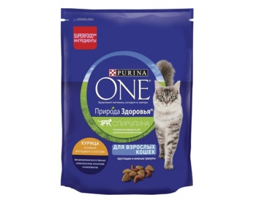 Корм Purina One сухой корм Природа Здоровья для взрослых кошек, с высоким содержанием курицы 180 г