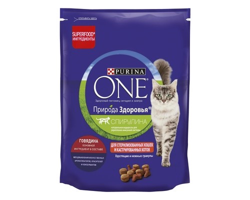 Корм Purina One  Природа Здоровья для стерилизованных кошек и кастрированных котов, с высоким содержанием говядины 680 г