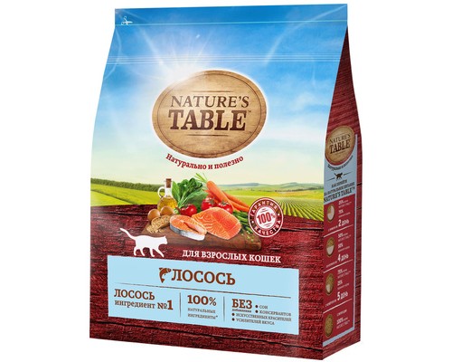 Корм Nature's Table сухой корм для взрослых кошек, с лососем 1,1 кг