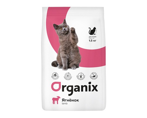 ORGANIX сухой корм для кошек, с ягненком 7,5 кг