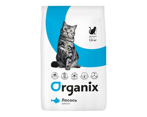 ORGANIX сухой корм для кошек с чувствительной кожей, со свежим лососем 7,5 кг