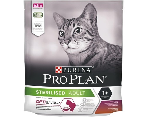 Purina Pro Plan для взрослых стерилизованных кошек и кастрированных котов, с высоким содержанием утки и c печенью 400 г